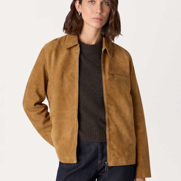 Whistles Kate Suede Collared Jacket Tan