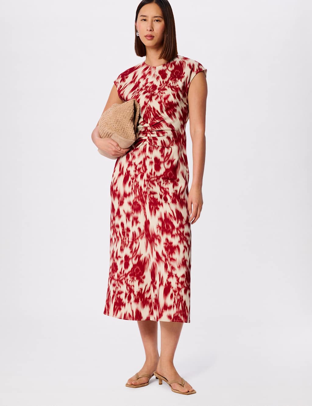 Whistles Floral Midi Column Dress Red Mix