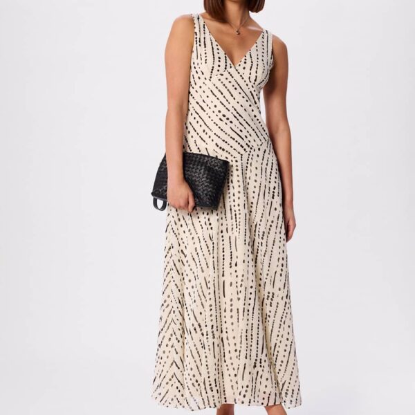 Whistles Printed V-Neck Maxi Skater Dress White Mix