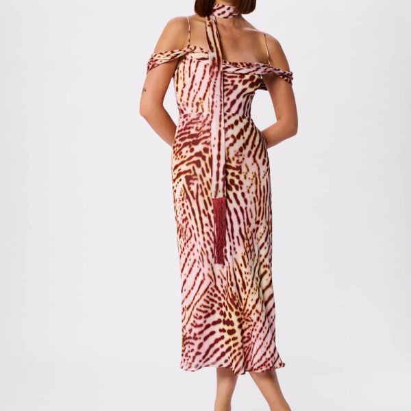 Whistles Orchid Print Scarf Detail Midi Dress Pink Mix