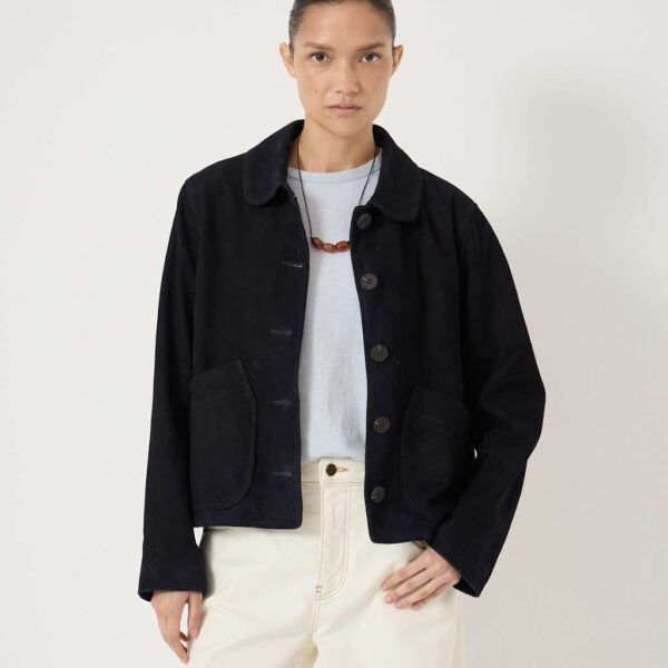 HUSH Suede Collared Jacket Navy