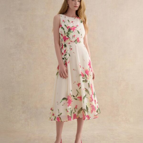 HOBBS Floral Round Neck Knee Length Skater Dress Multi