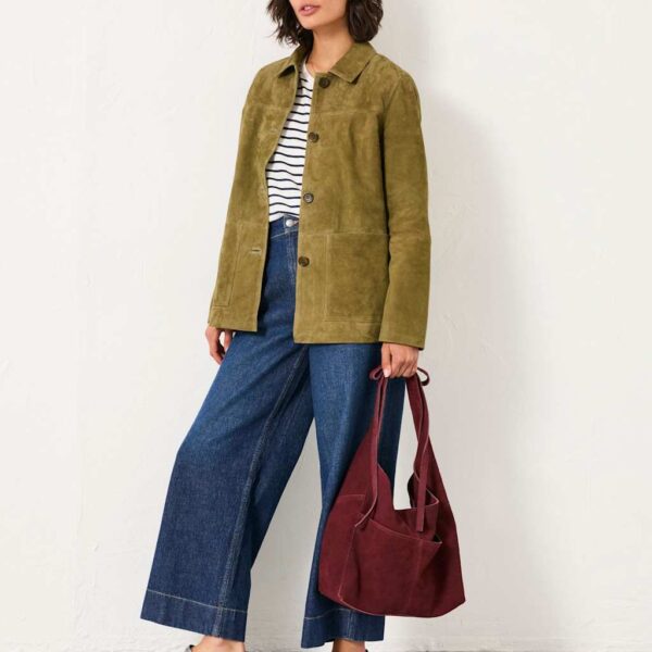FatFace Suede Collared Jacket Olive