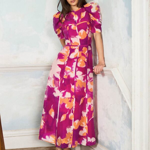 RO&ZO Lyocell Rich Floral Midaxi Waisted Dress Pink Mix