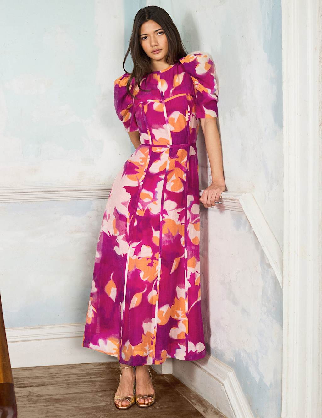 RO&ZO Lyocell Rich Floral Midaxi Waisted Dress Pink Mix