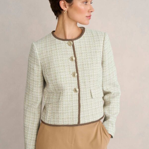 HOBBS Cotton Rich Tweed Cropped Jacket Brown
