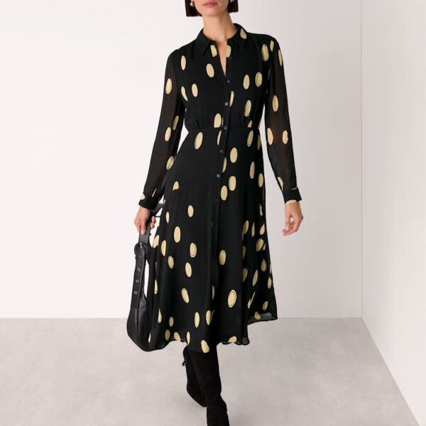 Whistles Abstract Spot Print Midi Shirt Dress Black Mix