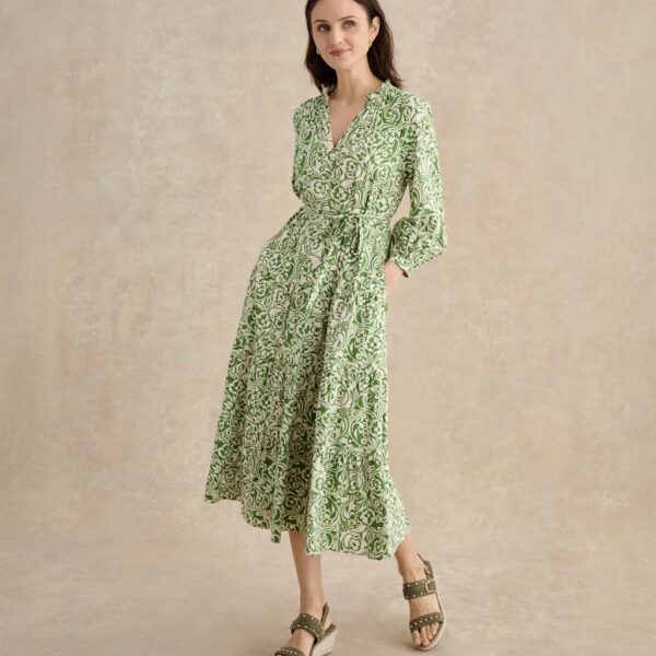 HOBBS Cotton Blend Floral V-Neck Skater Dress Green Mix