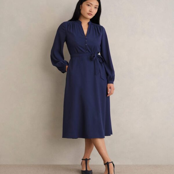 HOBBS V-Neck Midi Wrap Dress Blue