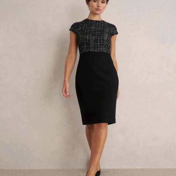 HOBBS Textured Round Neck Mini Tailored Dress Black