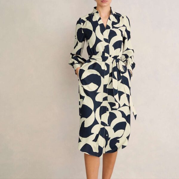 HOBBS Alisa Printed Collared Midi Shirt Dress Blue Mix
