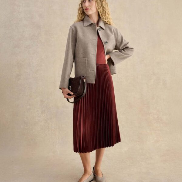 HOBBS Pleated Knee Length Shift Dress Brown