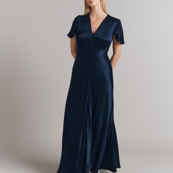 Ghost V-Neck Maxi Skater Dress Navy
