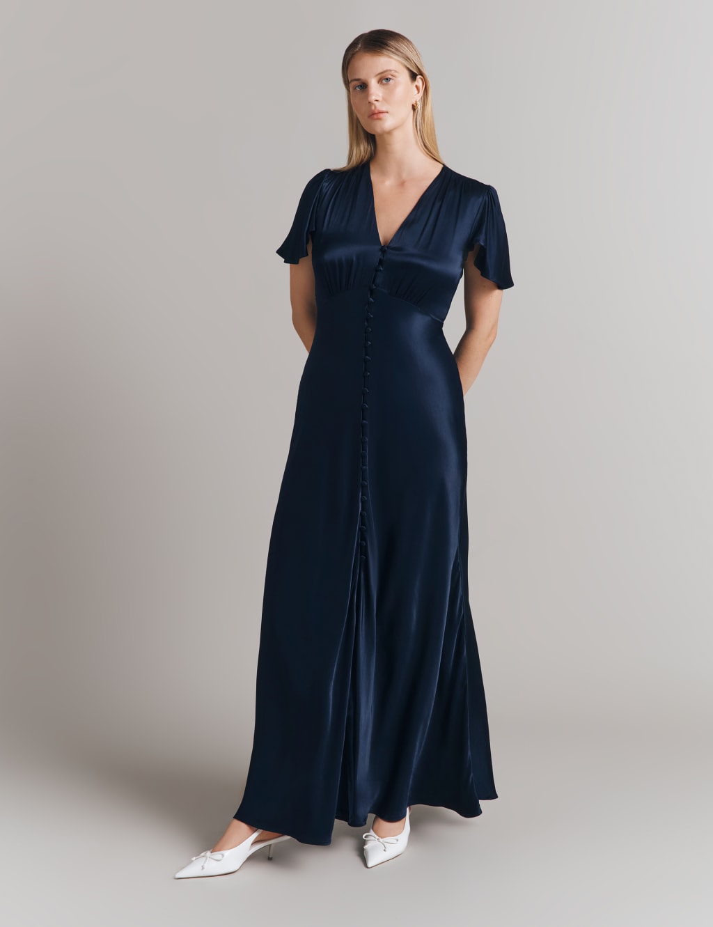Ghost V-Neck Maxi Skater Dress Navy