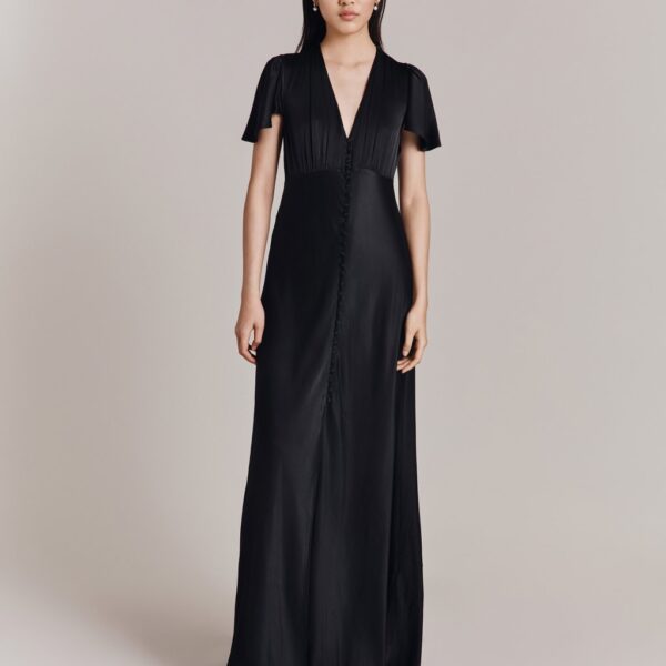 Ghost V-Neck Maxi Skater Dress Black