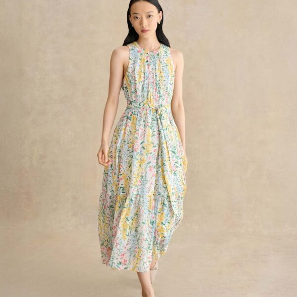 HOBBS Floral Belted Midi Waisted Dress White Mix
