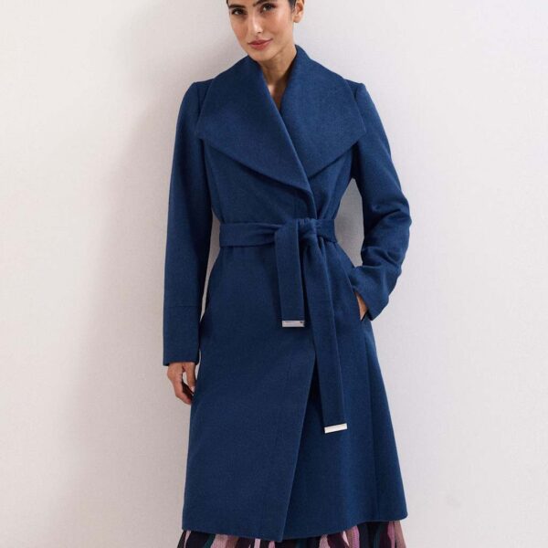 Phase Eight Wool Rich Belted Collared Longline Wrap Coat Blue