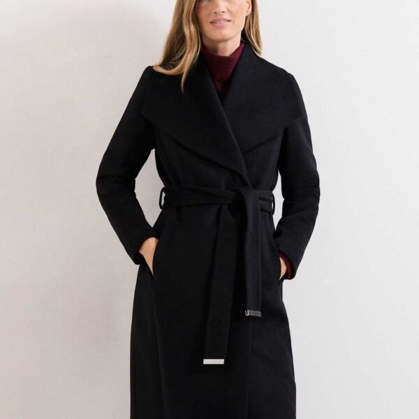 Phase Eight Wool Rich Belted Collared Longline Wrap Coat Black