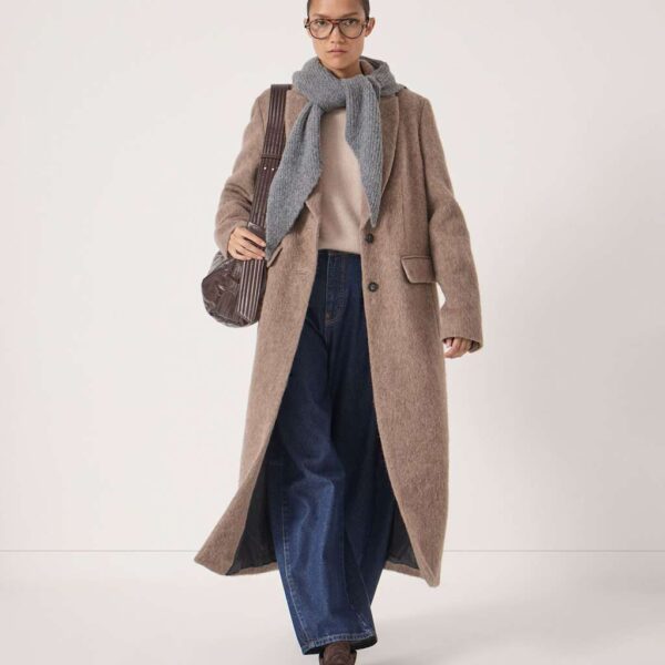 HUSH Wool Rich Textured Longline Coat Light Grey Mix