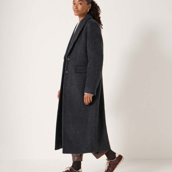HUSH Wool Rich Textured Longline Coat Charcoal