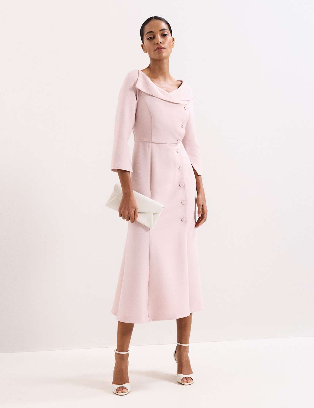 Phase Eight Textured V-Neck Midi Tailored Dress Light Pink