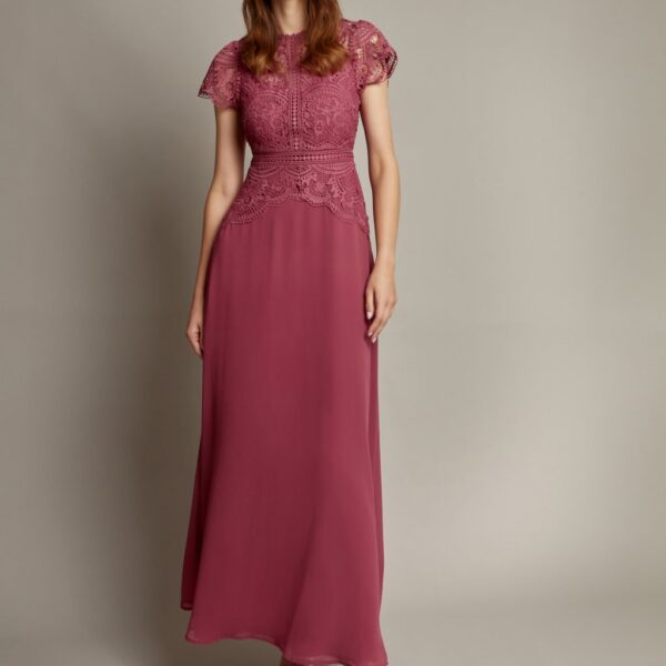 Monsoon Lace Round Neck Maxi Dress Pink