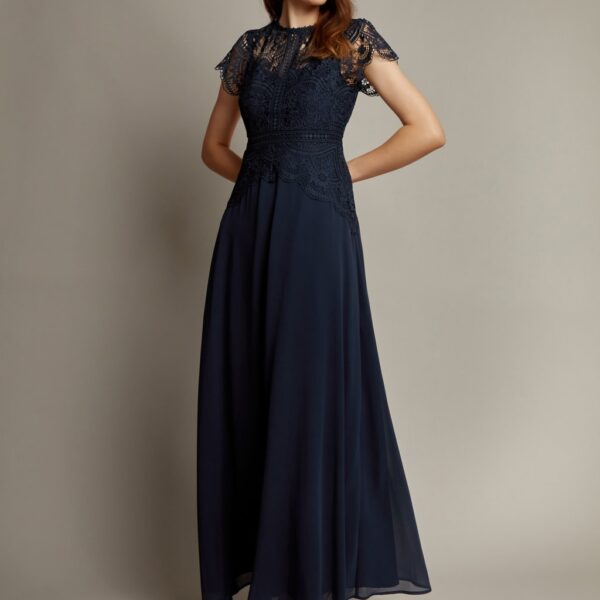 Monsoon Lace Round Neck Maxi Dress Navy