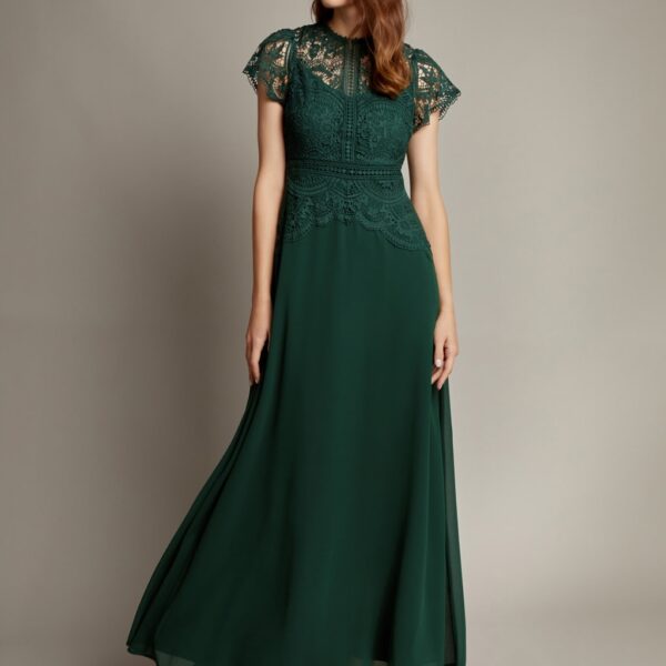 Monsoon Lace Round Neck Maxi Dress Green