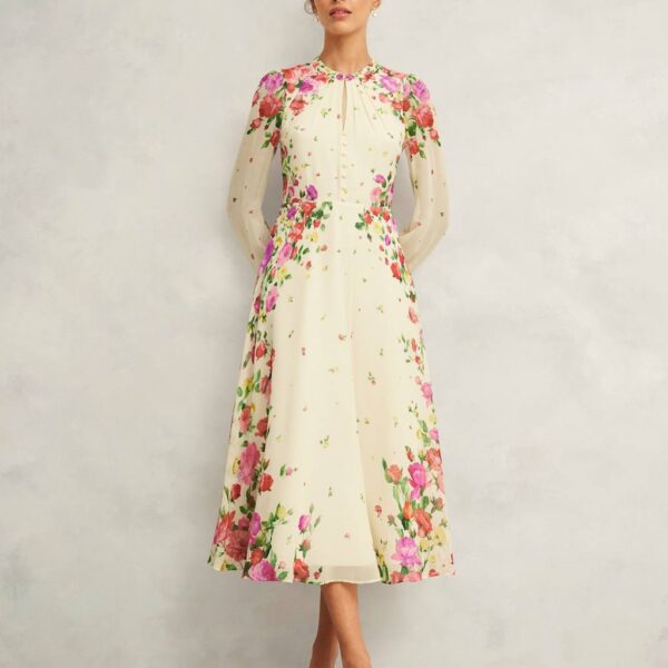 HOBBS Pure Silk Floral Midaxi Skater Dress Multi