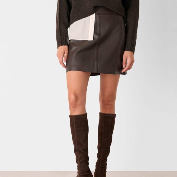 Whistles Leather Mini A-Line Skirt Brown