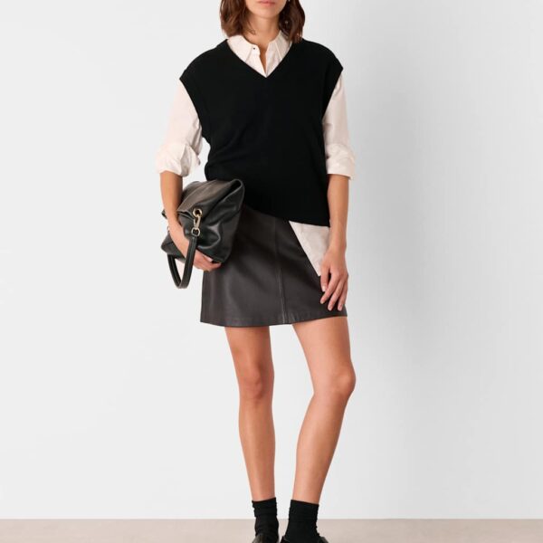 Whistles Leather Mini A-Line Skirt Black