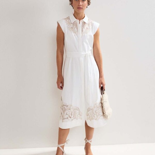 Phase Eight Cotton Rich Embroidered Midi Shirt Dress White Mix