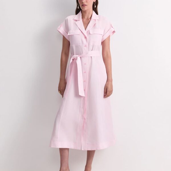 Sportscraft Lyocell Rich Belted Midi Shirt Dress Pink