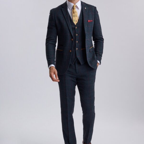 Madrid Navy Tweed Check Three Piece Suit