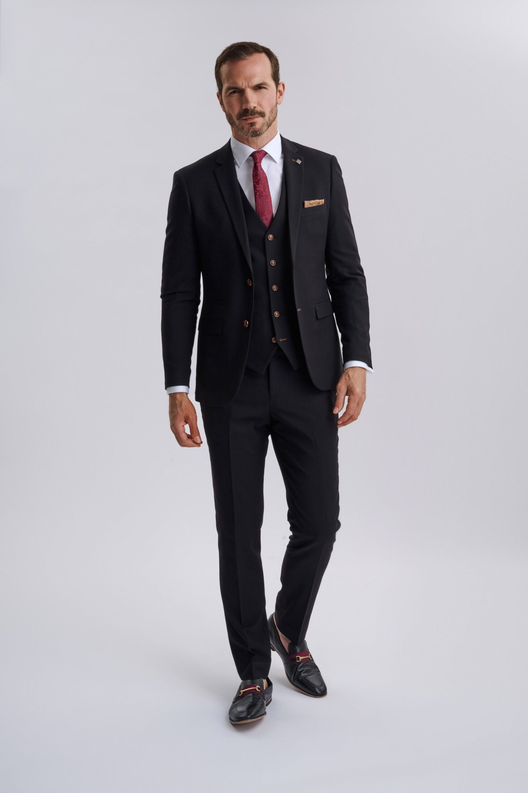Mayfair Black Textured Three Piece Suit