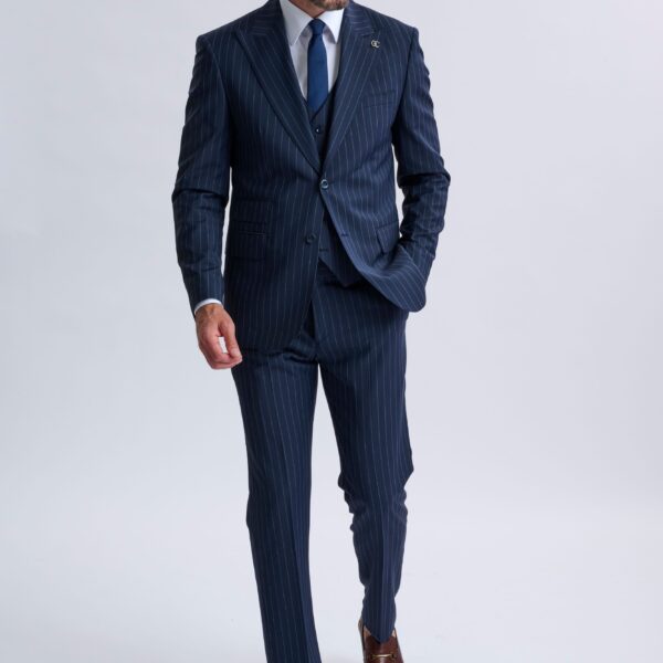 Amedeo 3-Piece Navy Pinstripe Suit
