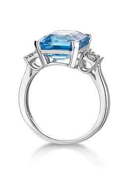 The Love Collection 9Ct White Gold Blue Topaz Emerald Cut Ring