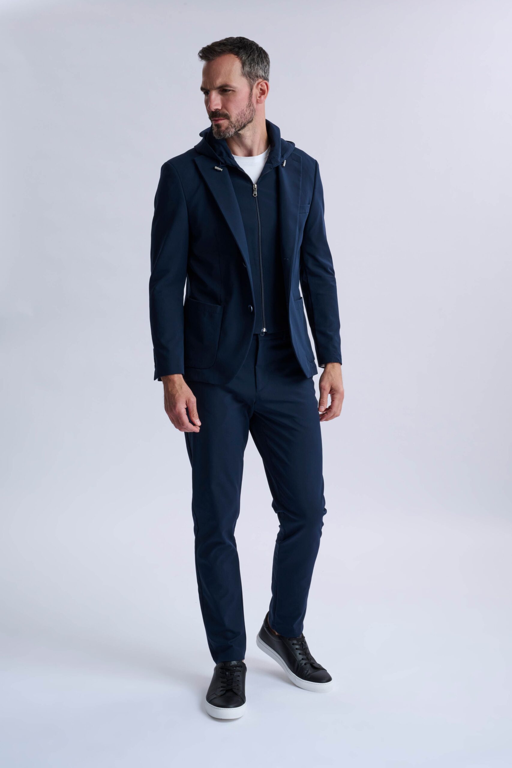 Rulli Navy 360 Stretch Technical Suit with Detachable Hood