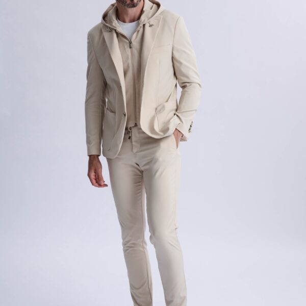 Rulli Beige 360 Stretch Technical Suit with Detachable Hood