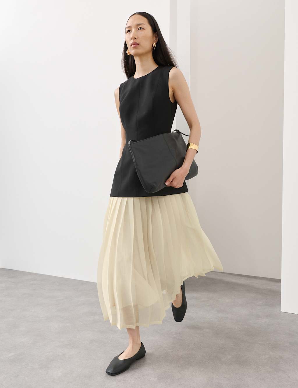 Autograph Wool Blend Layered Midaxi Dress Black Mix