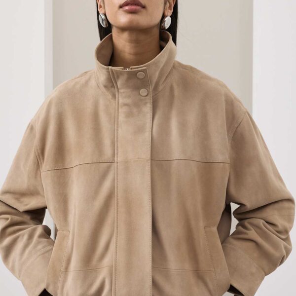 Autograph Suede Funnel Neck Blouson Jacket Putty