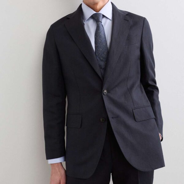 JAEGER Tailored Fit Italian Silk & Linen Suit Jacket Navy