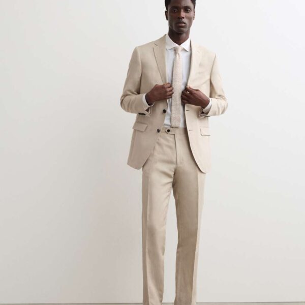 JAEGER Tailored Fit Italian Silk & Linen Suit Jacket Stone