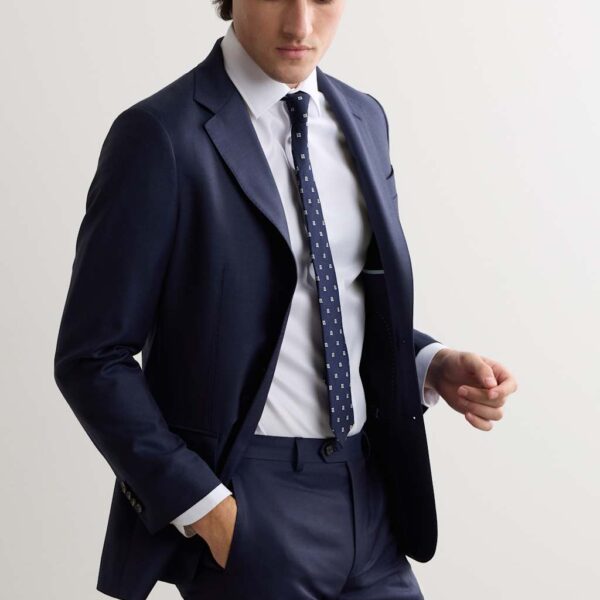 JAEGER Tailored Fit Italian Wool Sharkskin Jacket Dark Blue