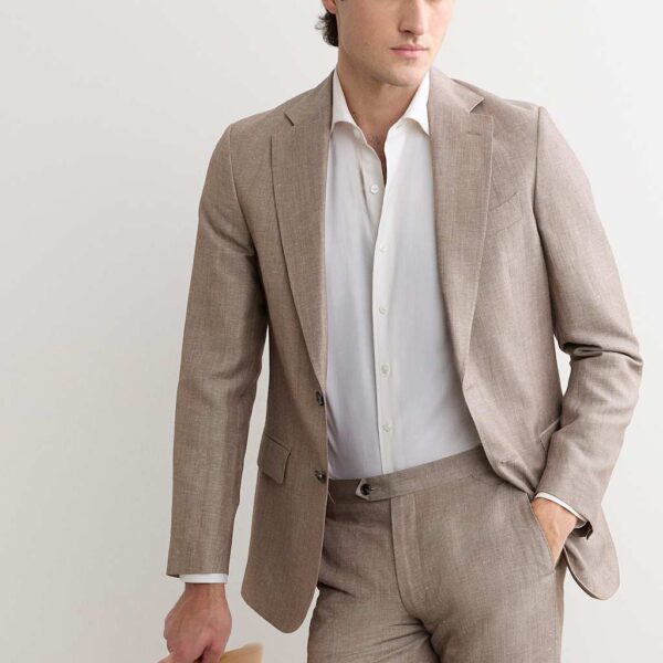 JAEGER Tailored Fit Italian Wool Linen Blend Suit Jacket Light Brown