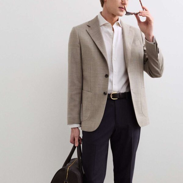 JAEGER Tailored Fit Italian Wool Rich Check Blazer Neutral