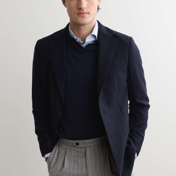 JAEGER Tailored Fit Wool Herringbone Blazer Navy Mix