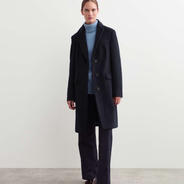 JAEGER Pure Wool Single Breasted Boyfriend Coat Navy