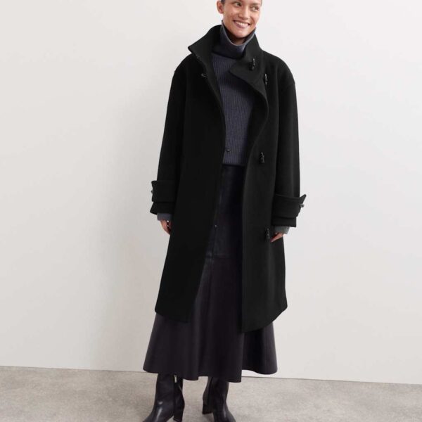 JAEGER Pure Wool Funnel Neck Duffle Coat Black