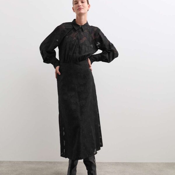 JAEGER Floral Textured Midaxi Skater Shirt Dress Black